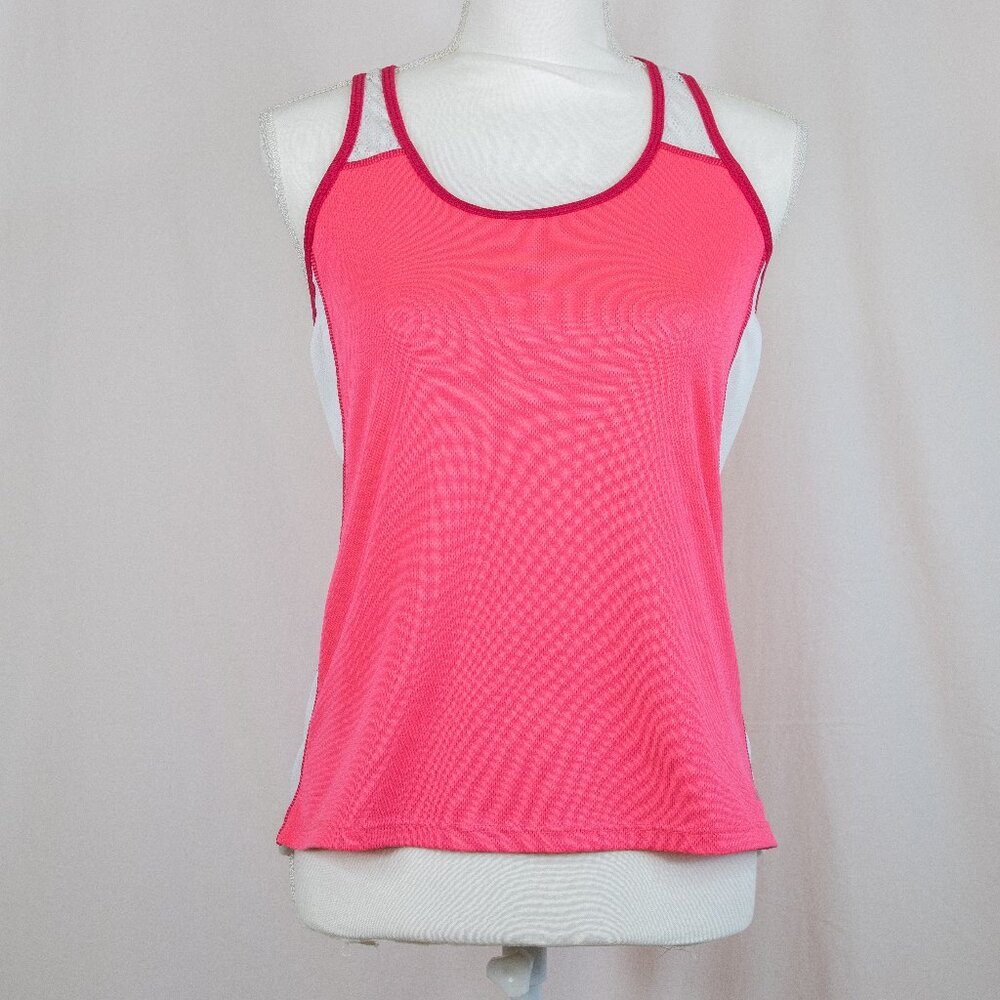 C9 Hot Pink Racer Back Tank with White Lace Shoulder Straps & Upper Back, Size M